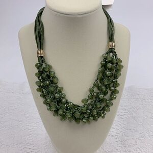💰Bundle 3/$30 Time Tru Glass Stone Statement Necklace Green Gold 19”+ New